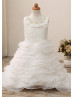 Beaded Ivory Lace Organza Tiered Flower Girl Dress
